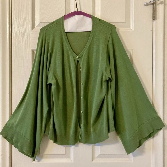 Sweaters - GREAT Condition, SZ XL (see measurements) Silk Blend Kimono Cardigan, Green
